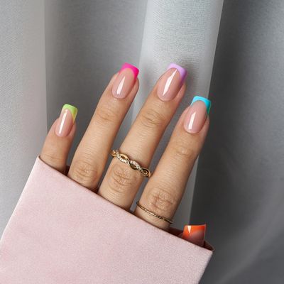 BTArtboxnails Summer Press on Nails - French Tip Nails 160pcs Short Square Nail Tips, Brighter Pastel Soft Gel Nails, Soak Off Acrylic False Nails Fake Nails Tips Art