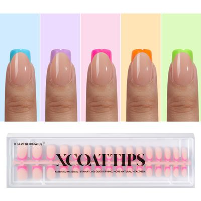 BTArtboxnails Summer Press on Nails - French Tip Nails 160pcs Short Square Nail Tips, Brighter Pastel Soft Gel Nails, Soak Off Acrylic False Nails Fake Nails Tips Art