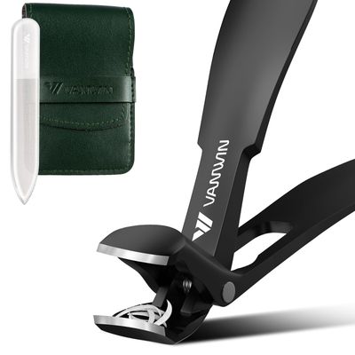 VANWIN Toenail Clippers for Seniors Thick Toenails, Upgrade Angled Head Large Toe Nail Clippers for Men with 15mm Wide Jaw Opening, Sharp Heavy Duty Fingernail Clipper Nail Cutter with Catcher Black