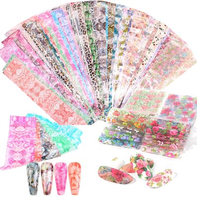 JERCLITY 150 Pieces Nail Art Foil Transfer Sticker Set Marbling Leopard Print Flower Nail Polish Foil Adhesive Decals for Women Girls Nail Art Decoration(1.57X7.87inch)