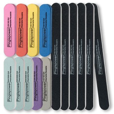 Pingispower Nail File Kit, 15PCS Professional Nail Files and Buffers for Natural and Acrylic Nails, 100/180 &amp; 600/3000 Grit Nail Buffer Block, Dual Sided Washable Reusable Manicure Kit for Women