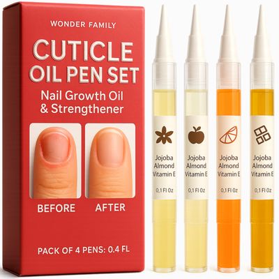 Cuticle Oil Pen 4-Pack - Nail Growth Oil and Strengthener with Jojoba, Almond &amp; Vitamin E - Cuticle Softener Care Oil for Nails &amp; Cuticles - Nail Repair Hardener &amp; Moisturizer - Nail Pens for Manicure