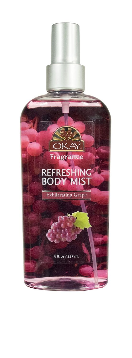 Okay Fragrance Exhilarating Grape Body Mist - Body Spray for Women, Light Perfume Mist for Skin, Clean Refreshing Scent, Uplifting and Fruity, Silicone and Paraben Free - 8 Fl Oz