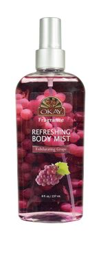 Okay Fragrance Exhilarating Grape Body Mist - Body Spray for Women, Light Perfume Mist for Skin, Clean Refreshing Scent, Uplifting and Fruity, Silicone and Paraben Free - 8 Fl Oz