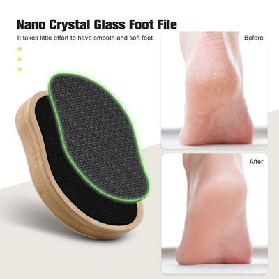 FERYES Glass Foot File Callus Remover with Bamboo Handle - Nano Glass Foot Scrubber for Dead Skin Pedicure File - Your Path to Silky, Smooth Feet