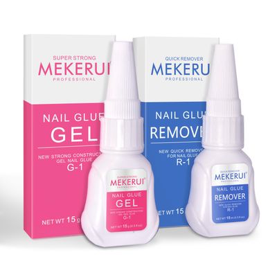 Mekerui Nail Glue &amp; Remover Kit - 30 Days Long-Lasting Gel, No UV Light Needed, Dropper-Type Quick Removal (G1 &amp; R1 Professional Bundle)