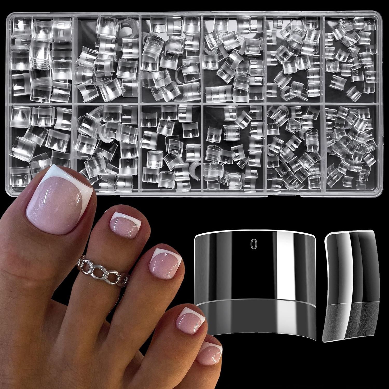 LoveOurHome 600pc Clear Fake Toenails Gel Toe Nail Tips Acrylic Toenail Tips Short Square Soft Gel Toes Nail Tips Half Cover False Toenails for Acrylic Toe Nails Extension Press ons