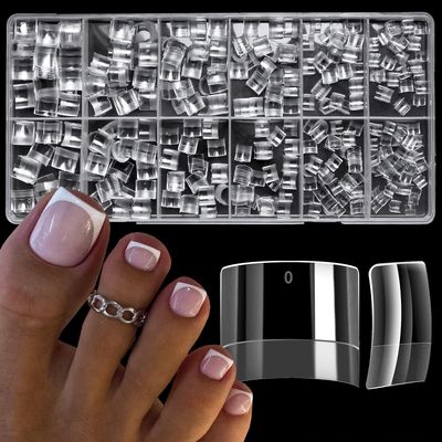 LoveOurHome 600pc Clear Fake Toenails Gel Toe Nail Tips Acrylic Toenail Tips Short Square Soft Gel Toes Nail Tips Half Cover False Toenails for Acrylic Toe Nails Extension Press ons