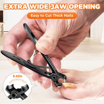 Nail Clippers for Men Thick Nails, Sharp Anti Splash Fingernail Clipper Adult Nail Cutter with Catcher Long Handle, Heavy Duty Large Toenail Clippers for Seniors Thick Toenails with Wide Jaw Opening