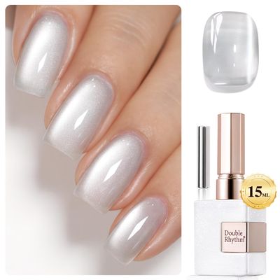 Double Rhythm Jelly Glass Cat Eye Gel Polish with Magnet 15ML Holographic Glitter Shimmer Translucent Sheer Color Magnetic Nail Polish Salon DIY at Home (Jelly Silver-MC1099)