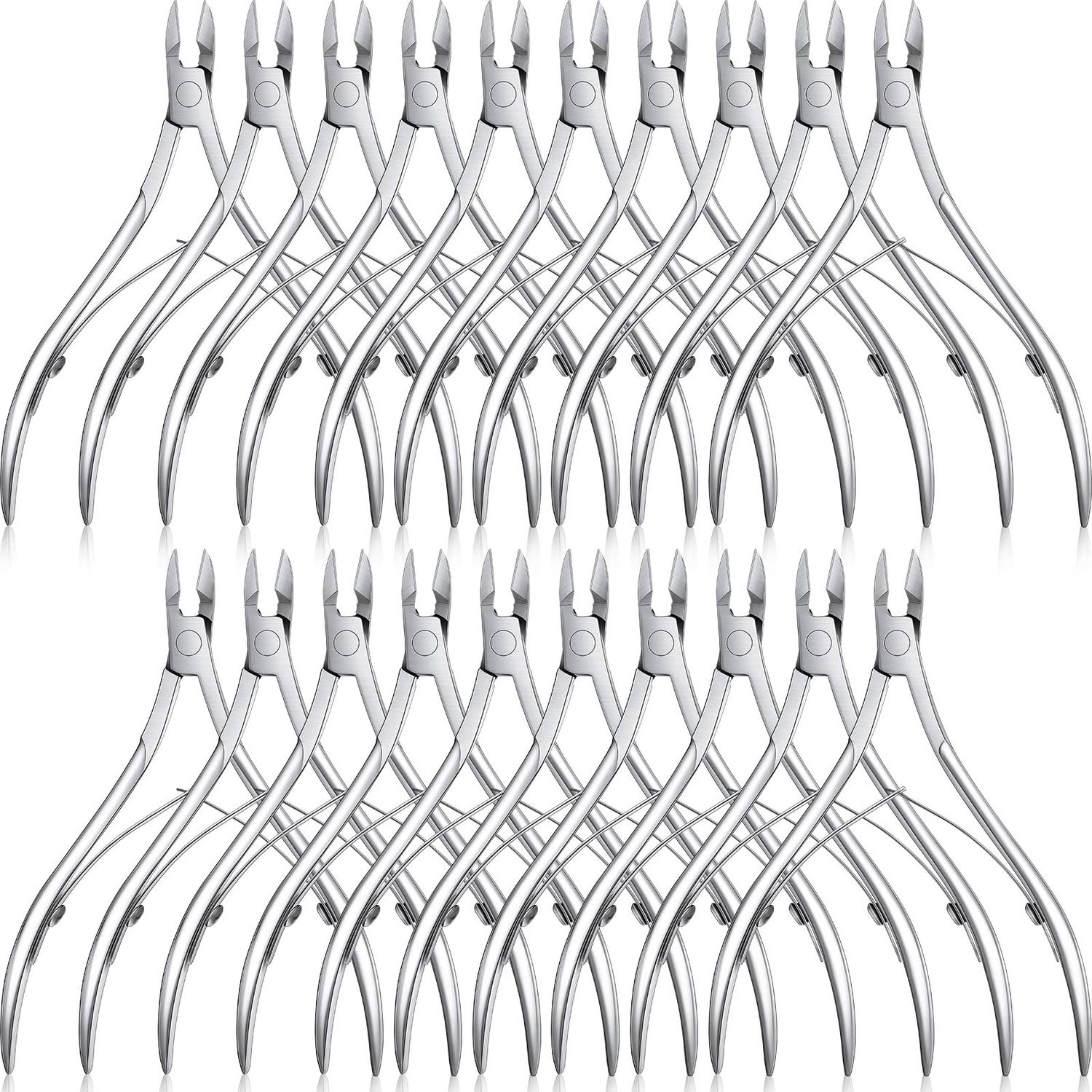 Chumia 20 Pcs Cuticle Trimmer Stainless Steel Cuticle Nippers, Nail Edge Cutter Clippers Dead Skin Trimmer Pointed Pedicure Manicure Nipper Remover Care Tools Bulk for Fingernails Toenails(Silver)
