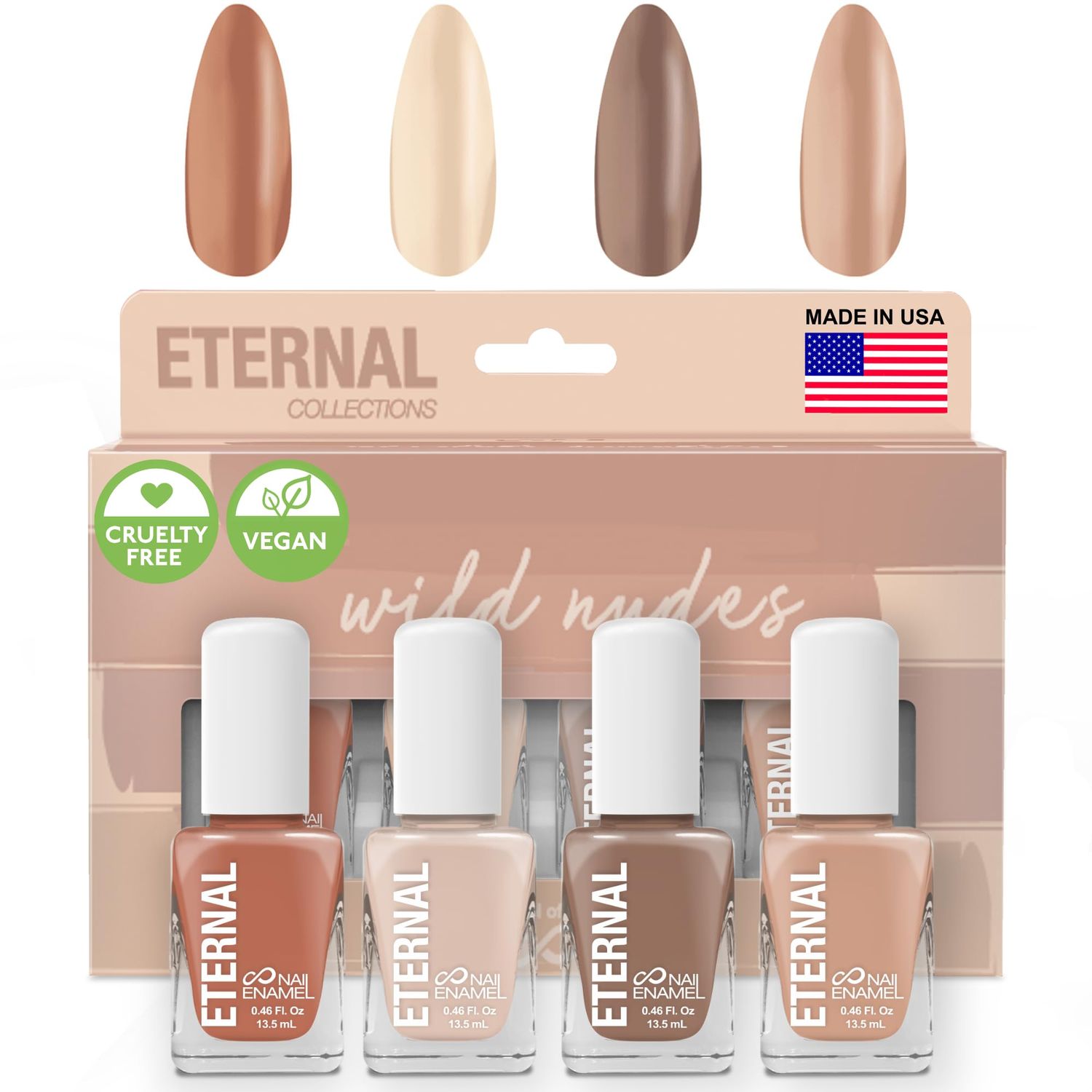 Eternal Nude Nail Polish Set for Women (WILD NUDES) - Brown Nail Polish Set for Girls | Long Lasting &amp; Quick Dry Nail Polish Kit for Home DIY Manicure &amp; Pedicure | Made in USA, 13.5mL (Set of 4)