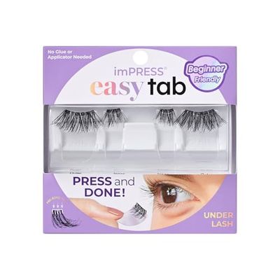KISS imPRESS Falsies Easy Tab Press On Self Adhesive Eyelashes, Black, Demi Wispy, 1 Pair of 8mm-10mm Inner Natural Volume Eyelash Clusters &amp; 1 Pair of 11mm-13mm Outer Half-Lashes with Easy Tabs