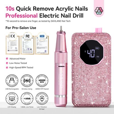 SAVILAND Professional Nail Drill 40000 RPM: Portable Diamond Nail Drill Kit Rechargeable 4000 mAh Electric Nail File for Thick Acrylic Nails with Ceramic Nail D rill Bits Sanding Bands Nail Tech Salon