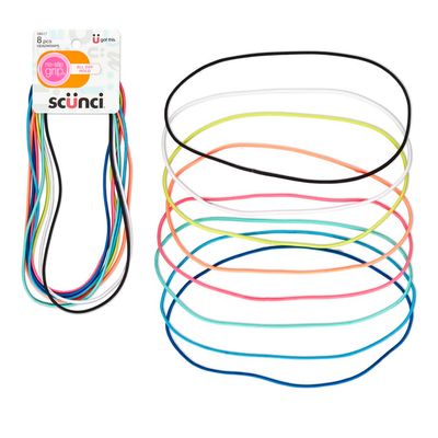 Scunci by Conair No-Slip Grip Flat elastic Headwraps - mens headband - hair accessories for women - Bright Assorted Colors - 8 Count