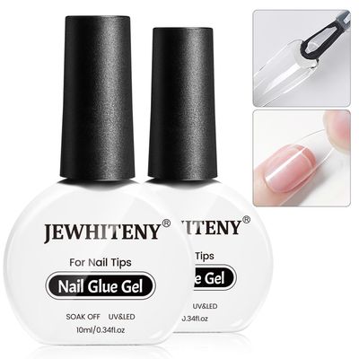 JEWHITENY 2pcs 10ML Nail Glue Gel for Nail Tips Nail Gel Glue for False Nails Tips and Clear Press on Nails Long Lasting Need U V Light Cured