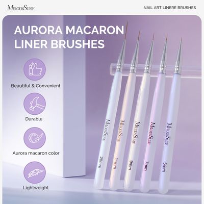 MelodySusie 5Pcs Nail Art Liner Brushes Professional Gel Polish Painting Art Design Pen Set for Thin Long Lines, Tiny Details, Fine Drawing, Delicate Coloring Sizes 5/7/9/11/20mm