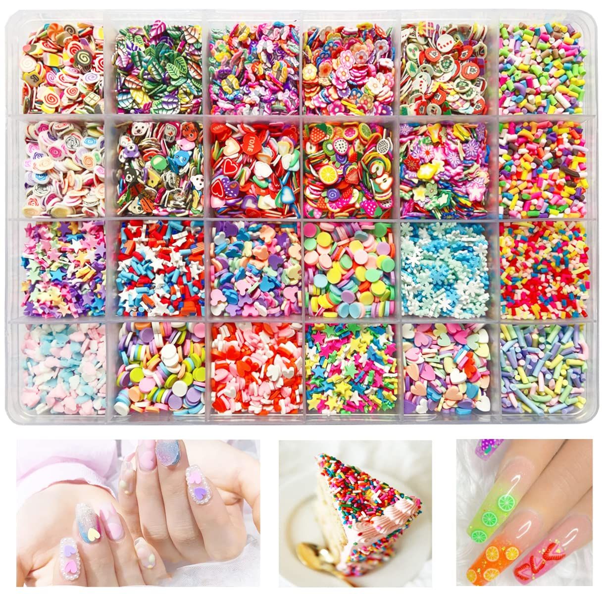 EHOPE Fake Fruit Slices Clay Polymer Sprinkles DIY Nail Art Supplies Kit - 24 Styles for Decoration and Cellphone Crafts