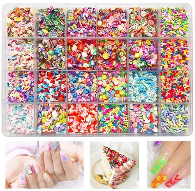 EHOPE Fake Fruit Slices Clay Polymer Sprinkles DIY Nail Art Supplies Kit - 24 Styles for Decoration and Cellphone Crafts