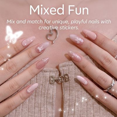 modelones Gel Nail Polish Kit with U V Light, 4 Colors Gel Mini Salon, Base&amp;Top Coat and Stickers, Milky White Nude Pink Glitter Fall Manicure Set, DIY Home Nail Art Decoration Kit, Gift for Women