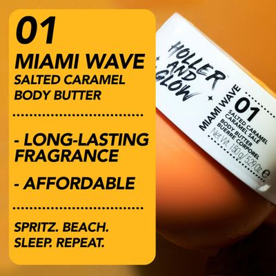 Holler and Glow Miami Wave Salted Caramel Body Butter, Body Butter For Women, Smells Good, Body Lotion For Extremely Dry Skin, Moisturizing, Nourishing, Shea Butter, Coconut, Vanilla Scented, 5.29 Oz