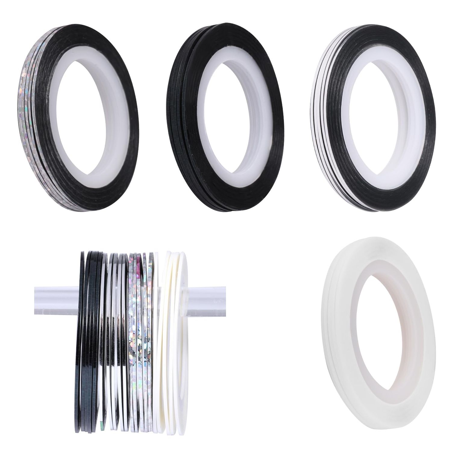 Glitter Nail Tape, 20 PCS Nail Tape for Nail Art Nail Striping Tapes Silver Gold Nail Stickers Self Adhesive Gold Nail Art Line Pinstripe Tapes Decoration Strips for DIY Design Nail Tools (1mm)