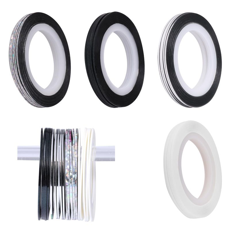 Glitter Nail Tape, 20 PCS Nail Tape for Nail Art Nail Striping Tapes Silver Gold Nail Stickers Self Adhesive Gold Nail Art Line Pinstripe Tapes Decoration Strips for DIY Design Nail Tools (1mm)