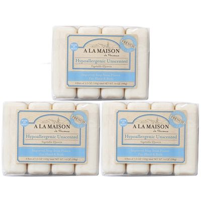 A LA MAISON Hypoallergenic Unscented Bar Soap - Triple French Milled Natural Moisturizing Hand Soap Bar (12 Bars of Soap, 3.5 oz)