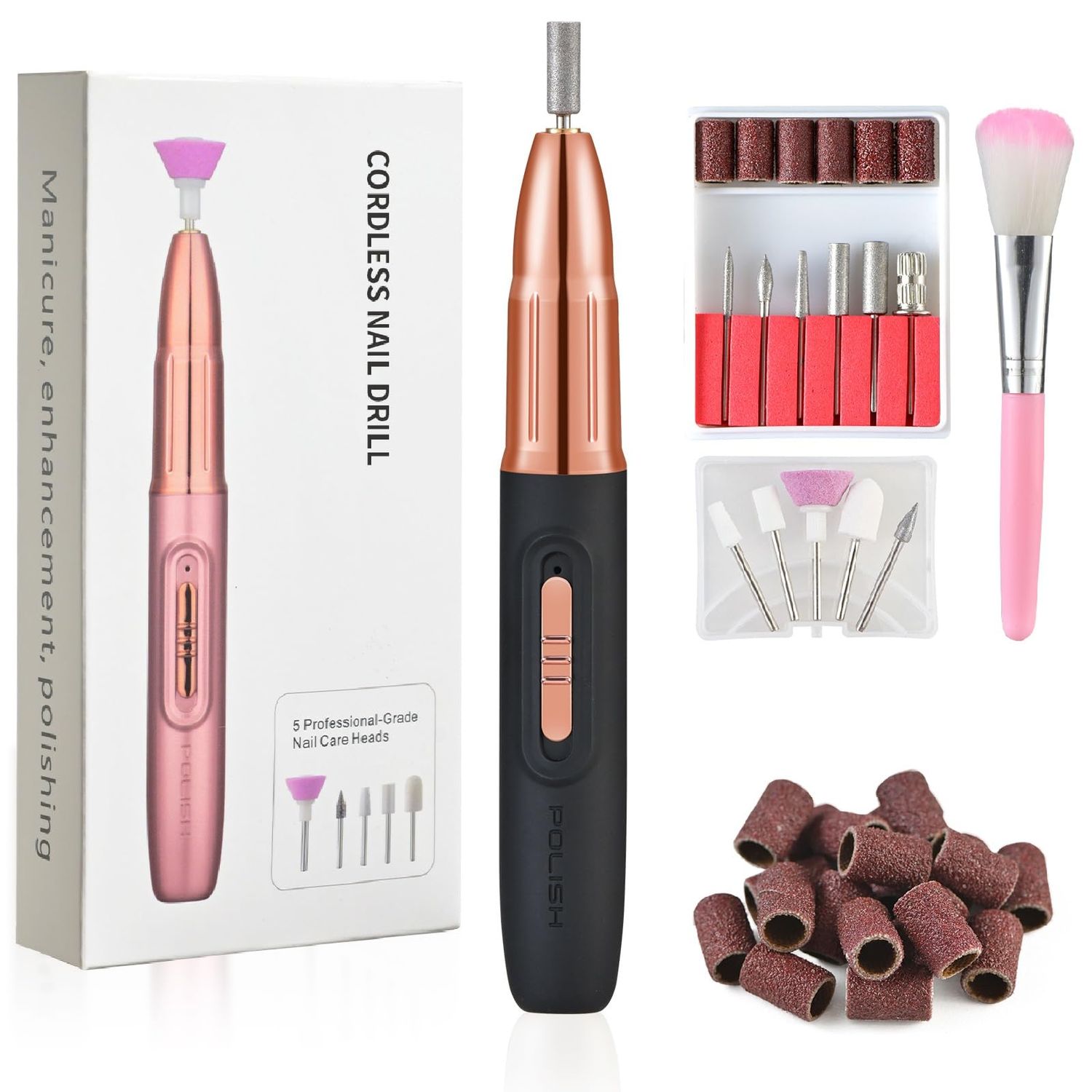 ELEHOMYOU Electric Nail Drill - Cordless Nail Drill with 11 Drill Bits - Electric Nail File for Acrylic Gel Dip Powder Nails, Nail Filer Electric for Manicure Pedicure Polishing Shape (Black)