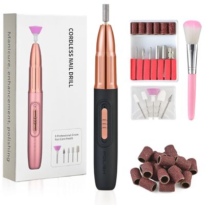 ELEHOMYOU Electric Nail Drill - Cordless Nail Drill with 11 Drill Bits - Electric Nail File for Acrylic Gel Dip Powder Nails, Nail Filer Electric for Manicure Pedicure Polishing Shape (Black)