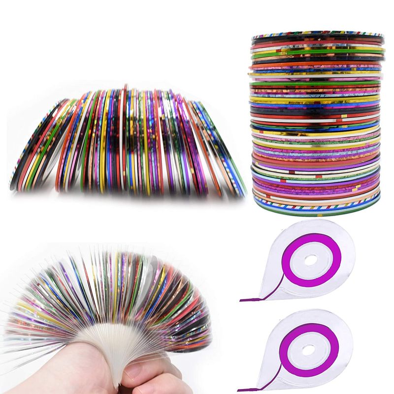 60 Colors Nail Striping Tape Line 2 Pieces Nail Tape Dispensers Free Tape Roller Dispenser Striping Tape Line Nail Art Decoration Stickers Nail Art Decoration Sticker DIY Nail Tip