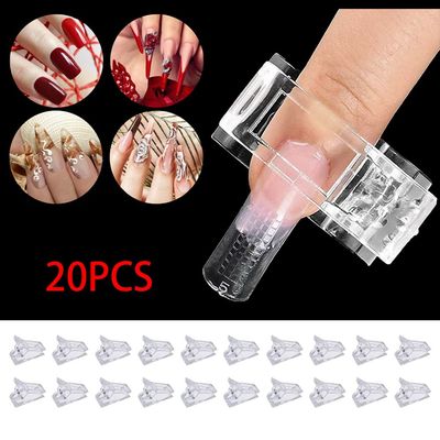 BRAVECOW 20pcs/set Nail Tips Clip Nail Art Tools DIY Extension Clamp Clips For Quick Building Poly Finger Nail Gel Clear Plastic Finger Extension