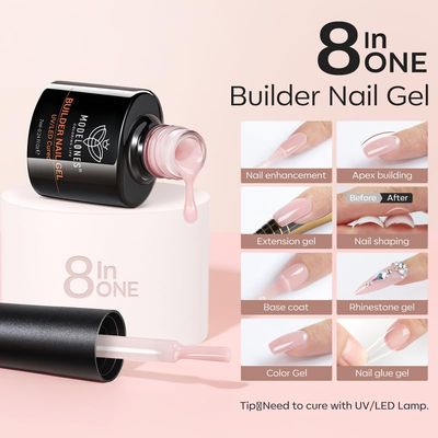 modelones Builder Nail Gel, 12 Colors Jelly Nude Pink Brown Gel Builder for Nails, 8-in-One Building Polish Color Base Coat Strengthener Thickening Extension LED Lamp Cured for DIY Home Salon Gift