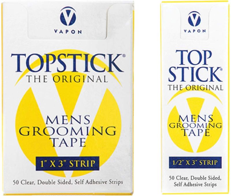 Topstick Mens Clear Double Sided Grooming Tape Bundle - (1 Box of 50 Strips) 1 x 3 &amp; (1 Box of 50 Strips) 1/2 x 3