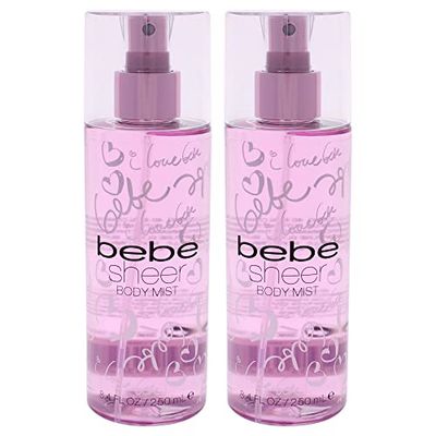 Bebe Sheer Body Mist - Body Spray for Women - Sensual and Flirtatious Womens Fragrance with Citrus Cocktail, Pink Peony, and Sandalwood Notes - 8.4 oz Pack of 2