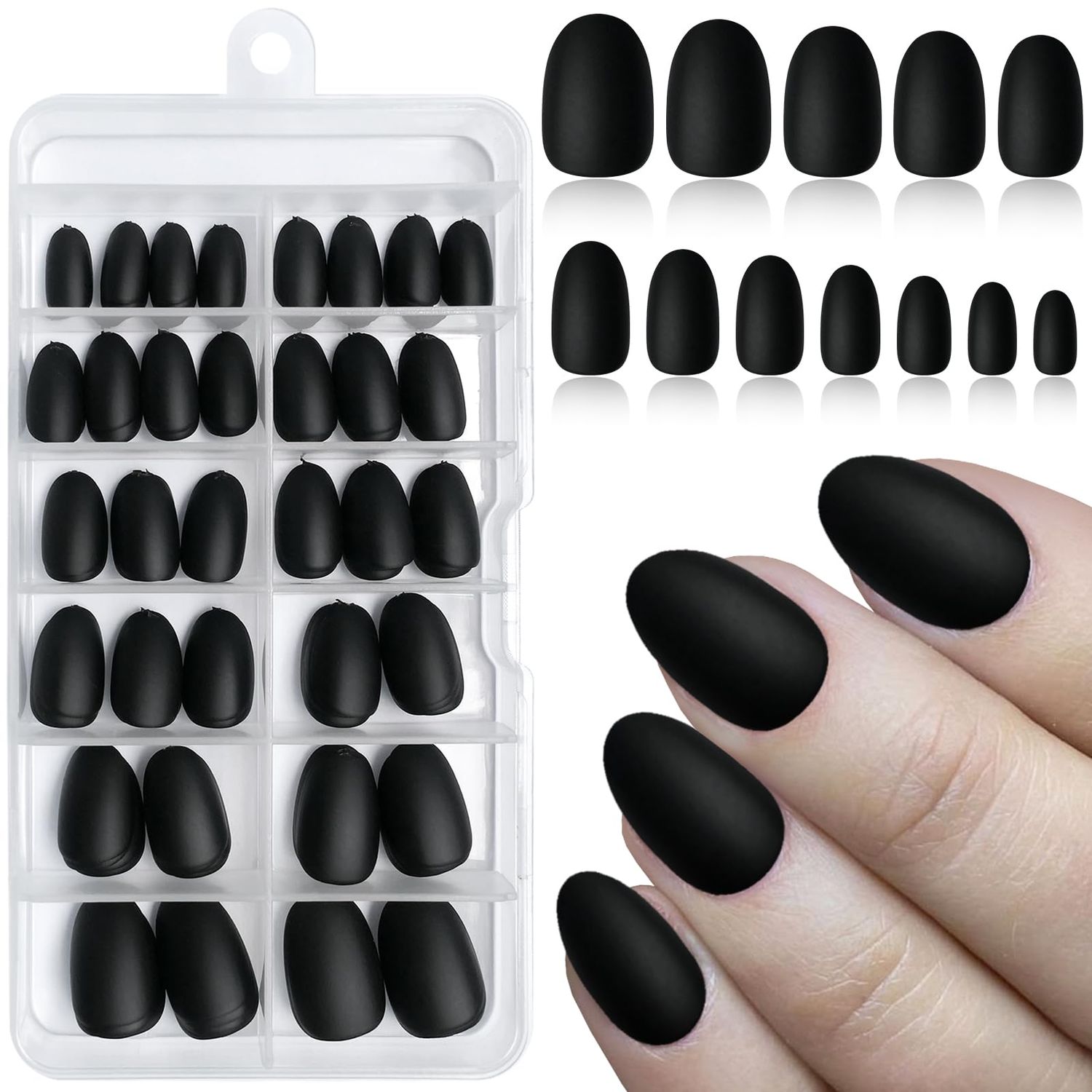 Lifextol 120pc Matte Black Almond Press on Nails Short Oval Fake Nails Press ons with Glue&amp;Sticky Tab, 12 Sizes Acrylic Nails Press on Nails Almond Black Nails Glue on Nail Tips Artificial Fingernail