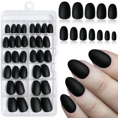 Lifextol 120pc Matte Black Almond Press on Nails Short Oval Fake Nails Press ons with Glue&amp;Sticky Tab, 12 Sizes Acrylic Nails Press on Nails Almond Black Nails Glue on Nail Tips Artificial Fingernail