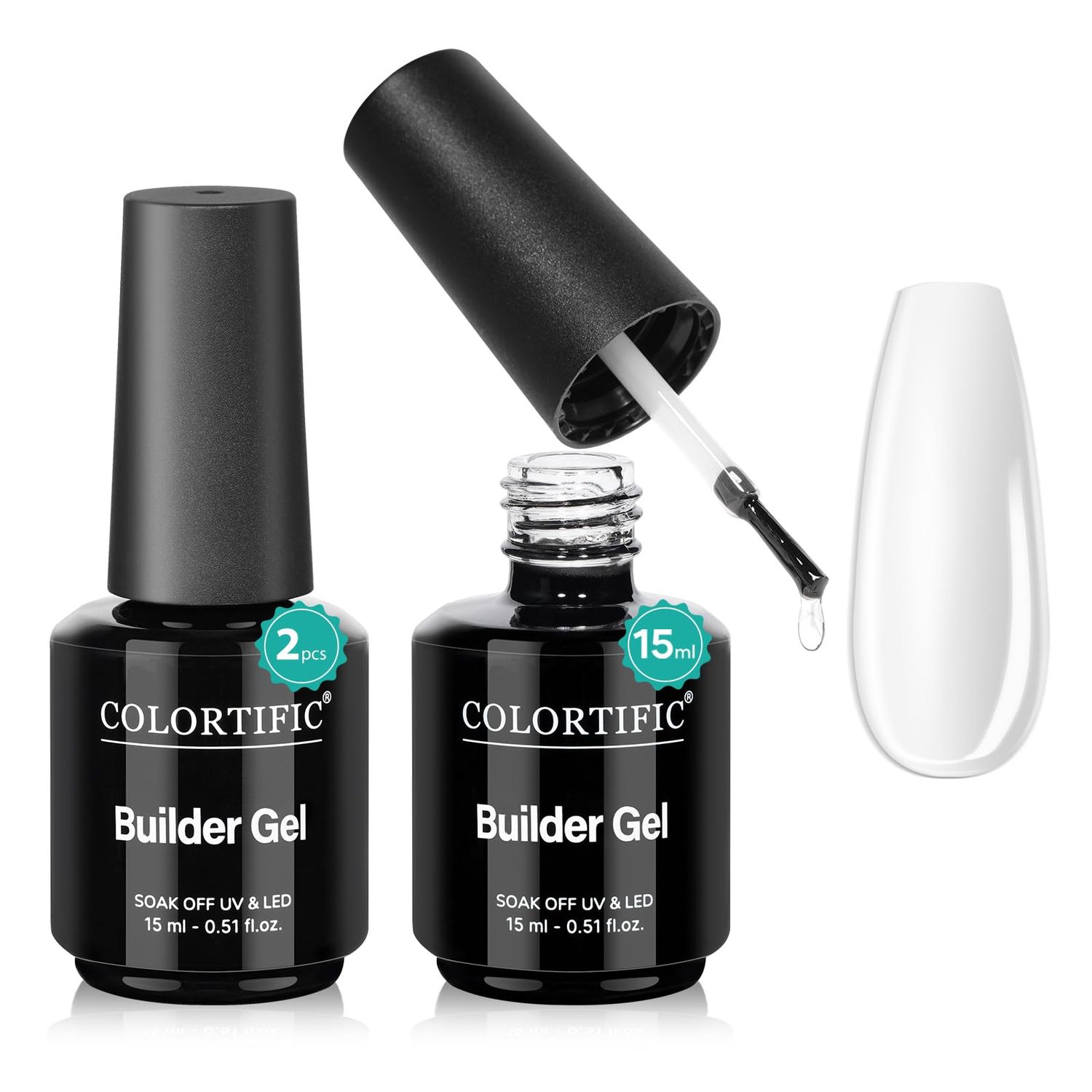 COLORTIFIC Builder Nail Gel, 2 Pcs 15ml 7 in 1 Clear Builder Gel for Nails Strengthener Apex Thickening Extension Rhinestone Glue in a Bottle