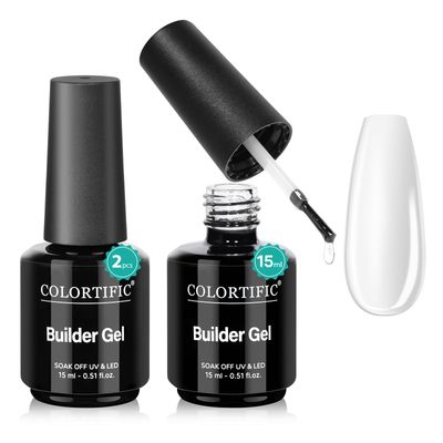 COLORTIFIC Builder Nail Gel, 2 Pcs 15ml 7 in 1 Clear Builder Gel for Nails Strengthener Apex Thickening Extension Rhinestone Glue in a Bottle
