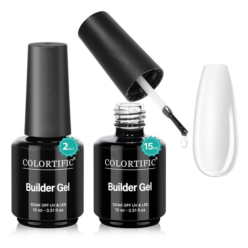 COLORTIFIC Builder Nail Gel, 2 Pcs 15ml 7 in 1 Clear Builder Gel for Nails Strengthener Apex Thickening Extension Rhinestone Glue in a Bottle