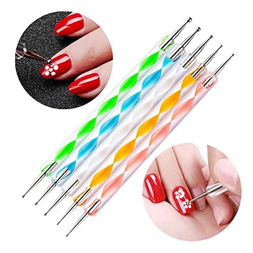 FULINJOY Nail Dotting Tools 10 Pcs Kit, 5 Pcs Double-end Nail Dotting tools and 5 Pcs Nail Art Liner Brushes, Nail Art Design Tools