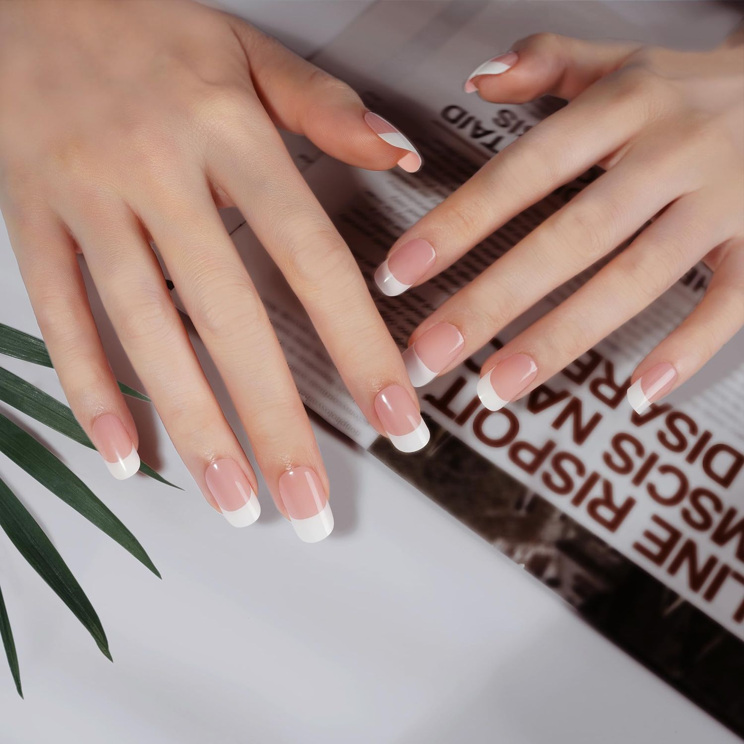 DANNI &amp; TONI Semi Cured Gel Nail Strips French (Happy-Go-Lucky) Nude Gel Nail Stickers with White Tips 28 Stickers