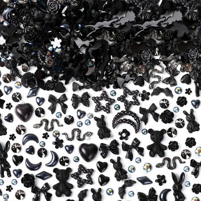 COOSLIM 110 Pieces 3D Nail Charms for Acrylic Nails, Camellia Rose Flower Butterfly Bowknot Heart Bear Rabbit Star Charms for Nail Art Designs DIY Accessories Craft(Black2)