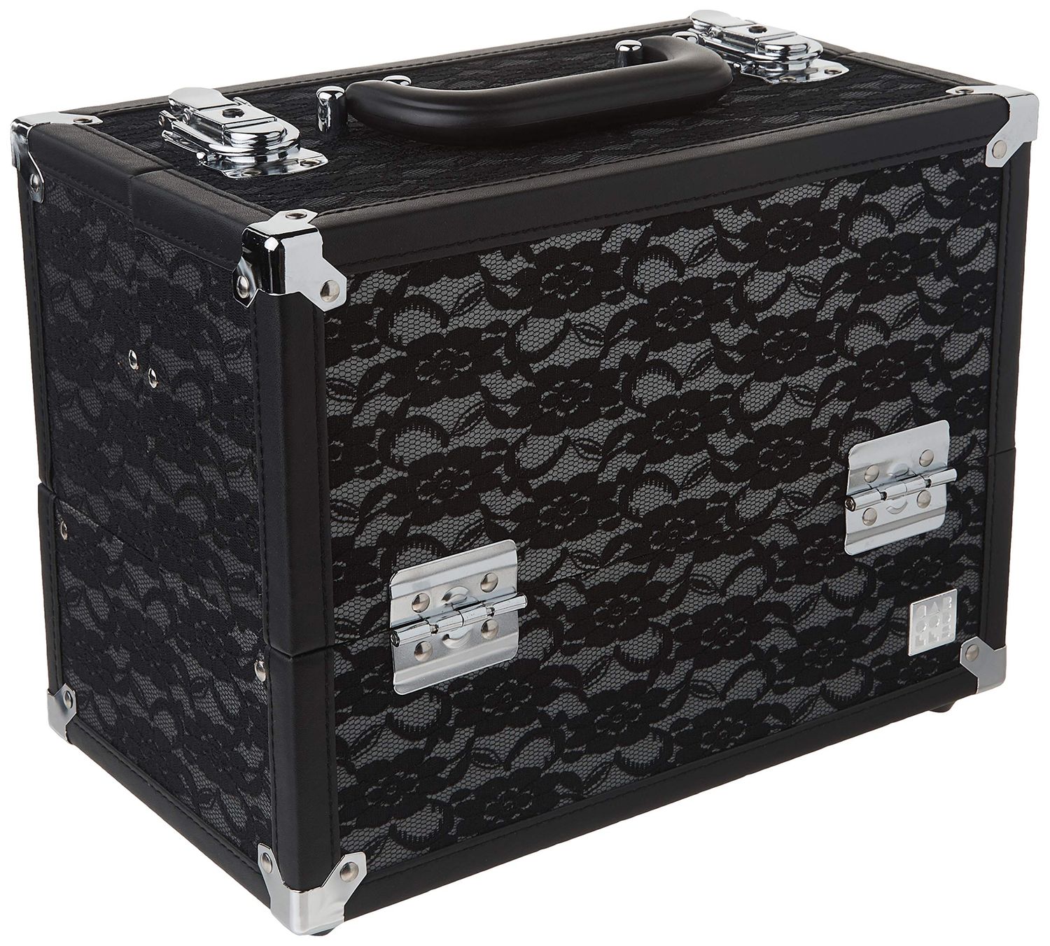 Caboodles Make Me Over 4 Tray Train Case, Cosmetic Storage Case &amp; Organizer, Black Lace, 3.5 Lb