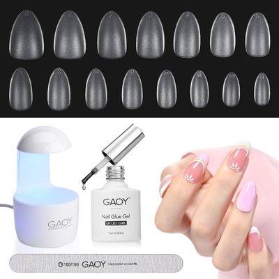 GAOY Nail Tips and Glue Gel Kit with Mini UV Light, Gel Nail Kit, 360Pcs Matte Extra Short Almond for Fast Extension