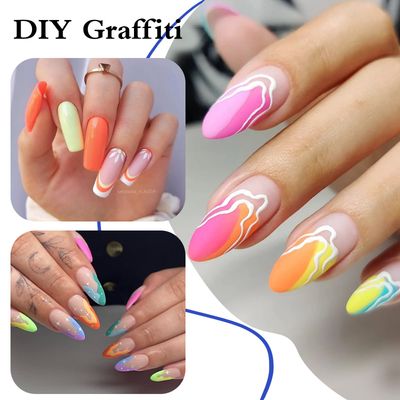 12 Colors Nail Art Pens Set, Acrylic Paint Pens Fine Tip Nail Pens for 3D Nail Art, Nail Point Graffiti Dotting Pen Line Drawing Painting, Flower Patterns Design, DIY Manicure Tools