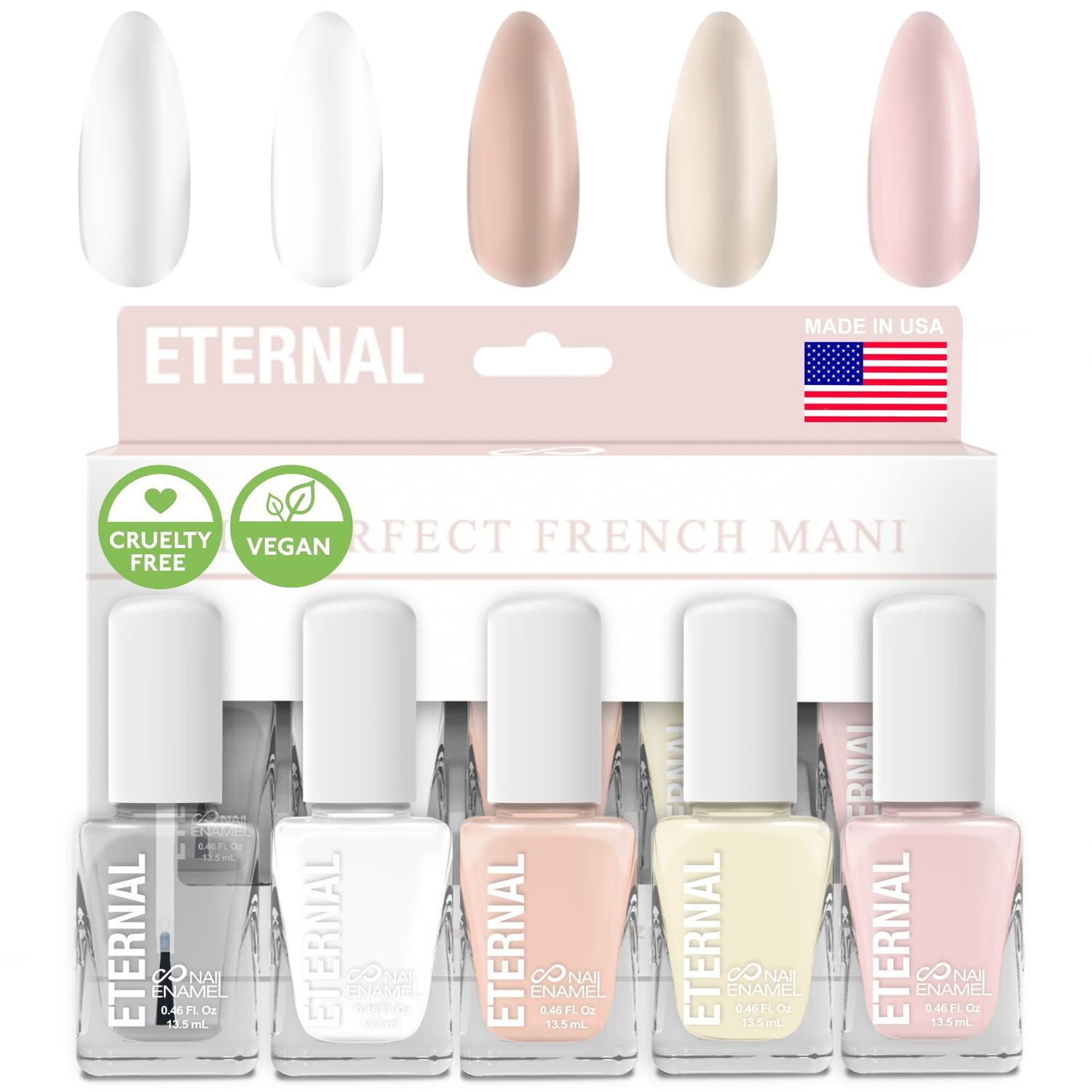 Eternal White French Nail Polish Set (ET VOILA) - Clear Nail Polish Set for Girls - Lasting &amp; Quick Dry Pastel Nail Polish Set for Women for Home DIY Mani Pedi - Made in USA, 13.5mL (Set of 5)