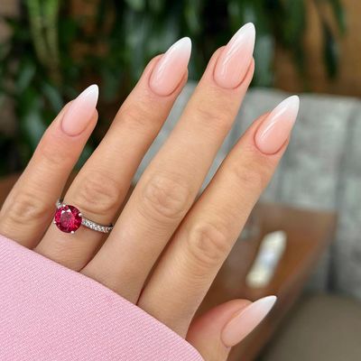 Qsnidy Press on Nails Almond, Ombre Nude to White Fake Nails Medium Press Ons, Glossy Full Cover Glue On Nails for Women Daily Wear, Natural Fit Acrylic Stick on Nail Kit - 24 Pieces in 12 Sizes