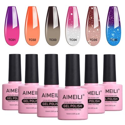 AIMEILI Temperature Color Mood Changing Soak Off Hema Free Chameleon Gel Nail Polish Set Of 6pcs X 10ml- Kit Set 13