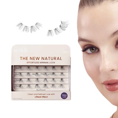KISS The New Natural Effortless Minimal Look False Eyelashes 16mm, Trio Clusters Pack, NNT01, 24 Wisps